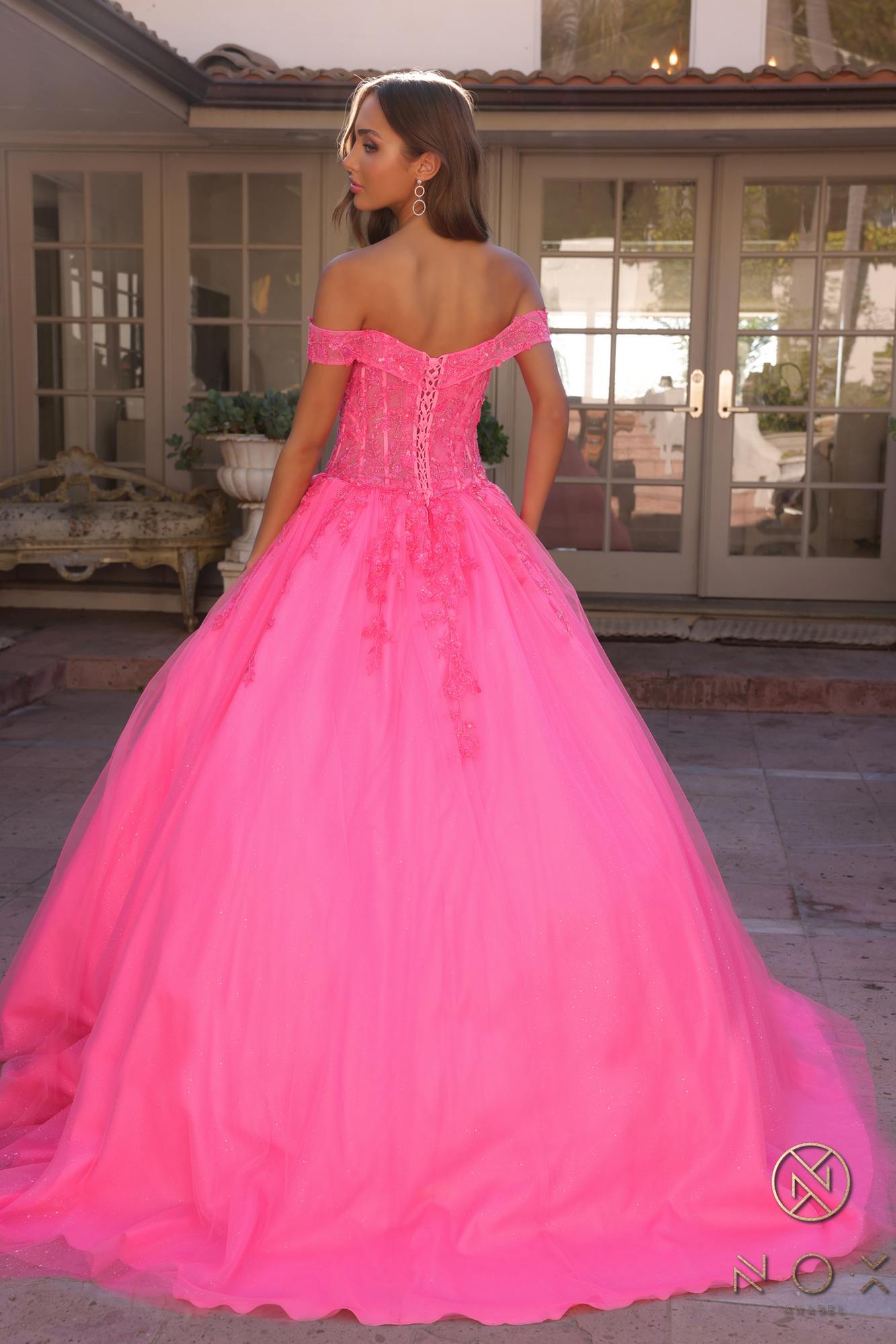 Nox Anabel H1349 Vestido de Quinceañera Largo y Voluminoso con Hombros Caídos