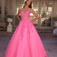 Nox Anabel H1357 Plunging Illusion Neckline Corset A-Line Ballgown