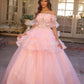 Nox Anabel H1360 Off the Shoulder 3D Floral A-Line Gown Removable Skirt