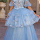 Nox Anabel H1360 Off the Shoulder 3D Floral A-Line Gown Removable Skirt