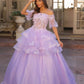 Nox Anabel H1360 Off the Shoulder 3D Floral A-Line Gown Removable Skirt
