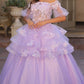 Nox Anabel H1360 Off the Shoulder 3D Floral A-Line Gown Removable Skirt