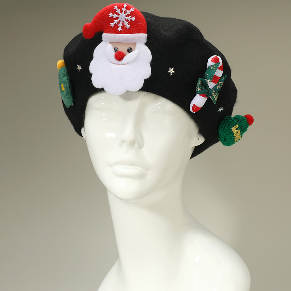 Christmas Decoration Fuzzy Beret Hat
