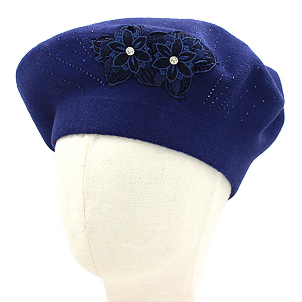 Women's Floral Applique Accent Winter Beret Hat