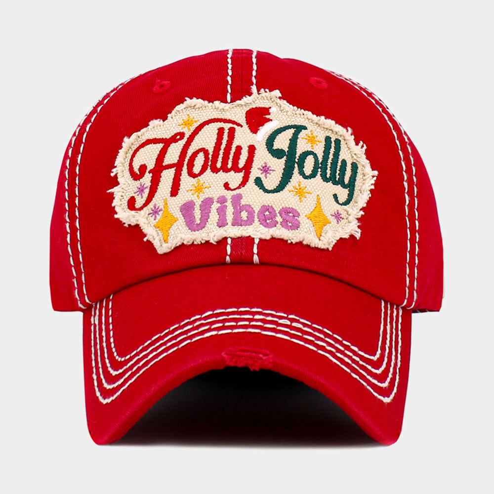 HOLLY JOLLY Vibes Message Embroidered Christmas Vintage Baseball Cap