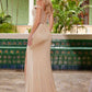 Vestido Nox Anabel H1668 con corpiño plisado, hombros descubiertos y talle semitransparente