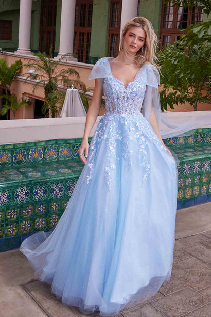 Nox Anabel H1680 Vestido de tul con apliques, tirantes drapeados y atados