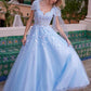 Nox Anabel H1680 Vestido de tul con apliques, tirantes drapeados y atados