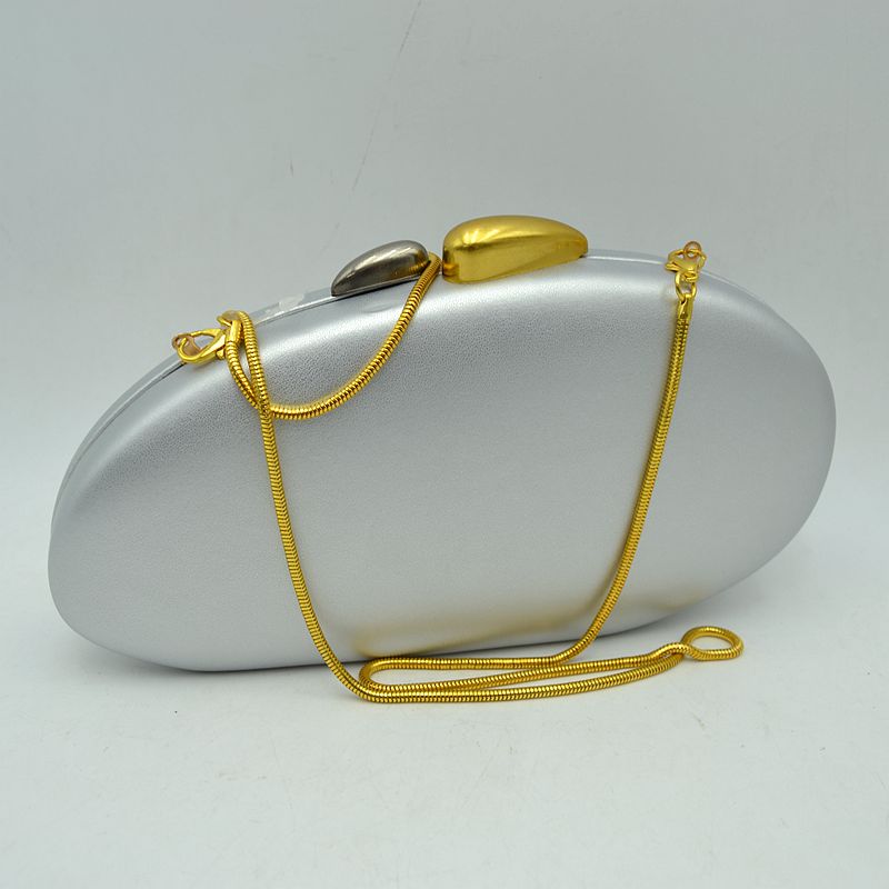 Oval Hardcase Clutch Bag with Two-Tone Metal Clasp