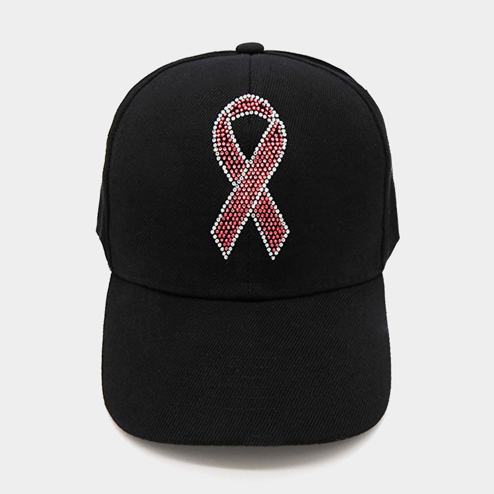 Pink Ribbon Bling Studded Pointed Baseball Cap