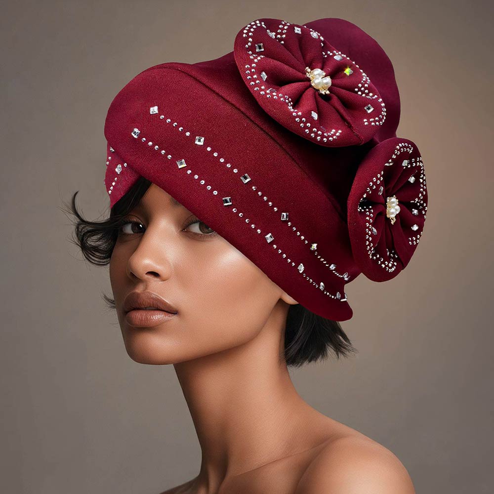 Pearl Rhinestone Cluster Embellished Floral Turban Hair Wrap