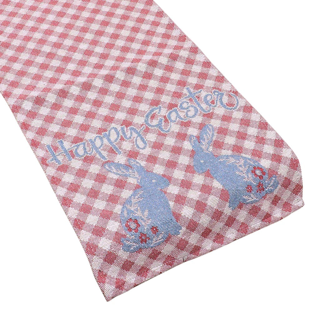 HAPPY EASTER Message Bunny Checkered Table Runner