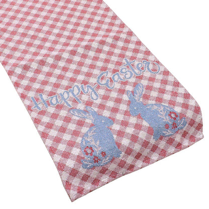 HAPPY EASTER Message Bunny Checkered Table Runner