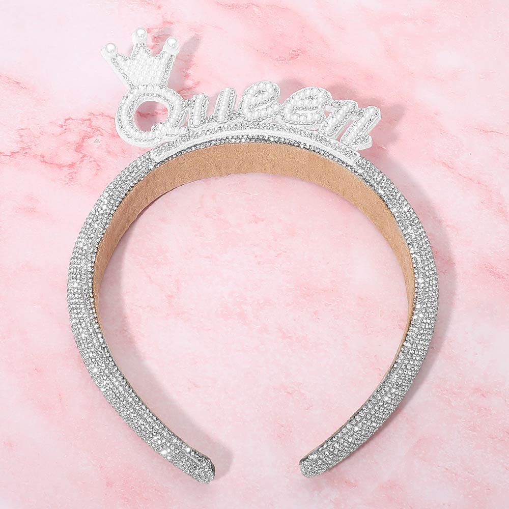 Diadema con incrustaciones de perlas y corona Queen