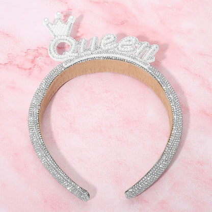 Diadema con incrustaciones de perlas y corona Queen
