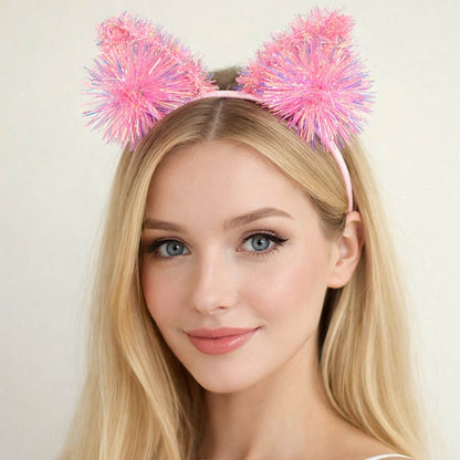 Sparkle Tinsel Pom Animal Ear Party Headband