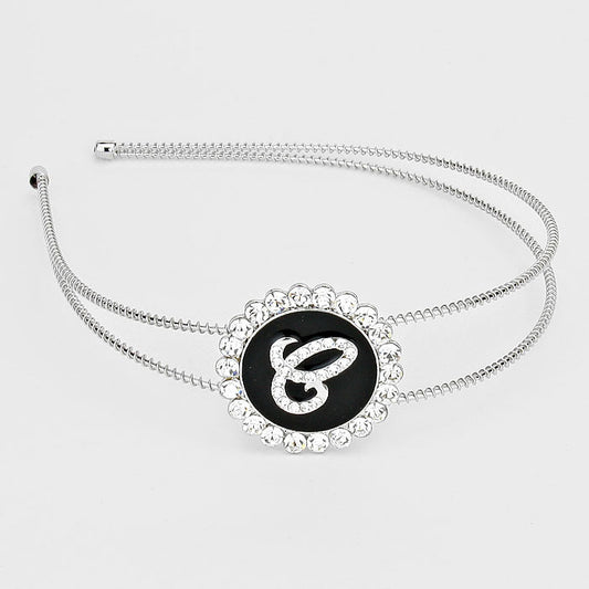 -E- Crystal Accented Initial Monogram Headband