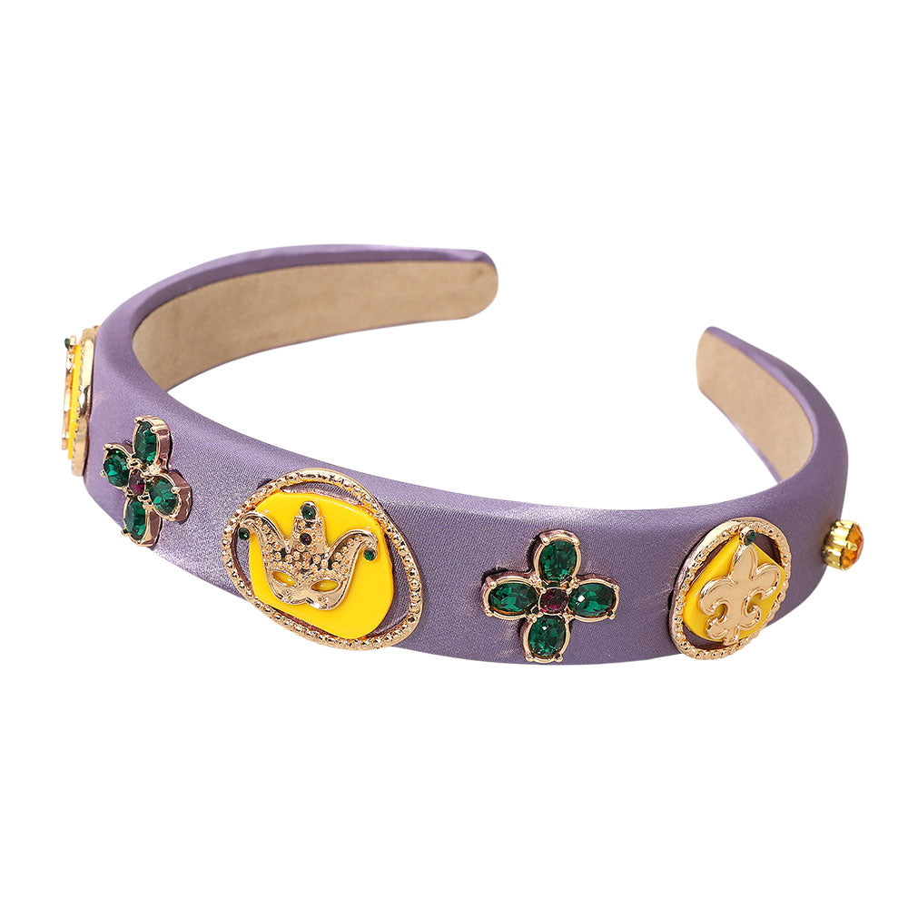 Mardi Gras Fleur de Lis Crown Gemstone Charm Embellished Headband