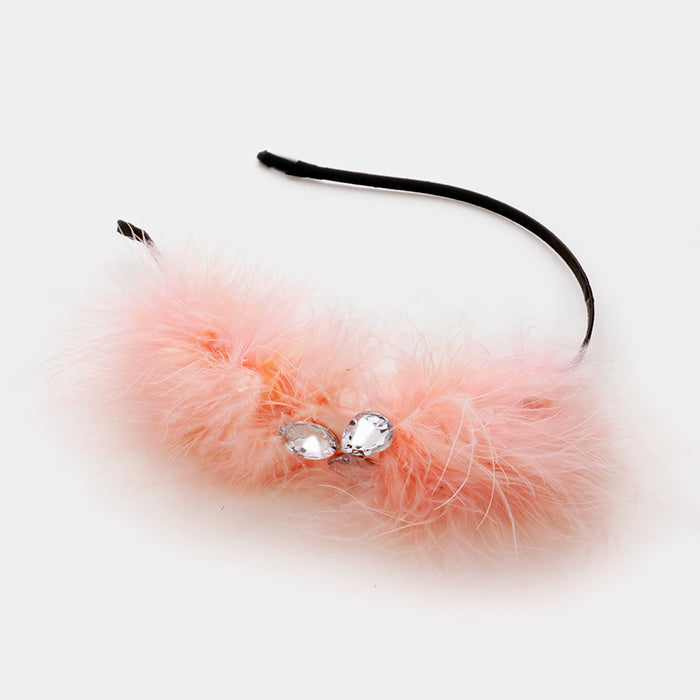 Pom pom fur & crystal headband