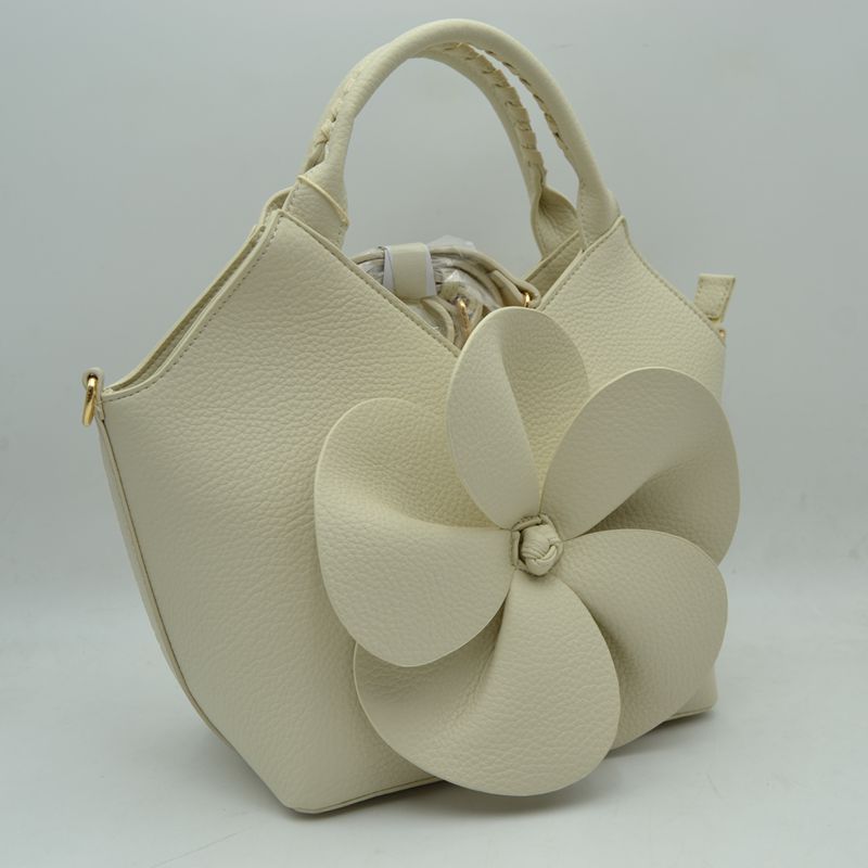 3D Flower Accent Winged Top-Handle Satchel Bag with Detachable Crossbody Strap