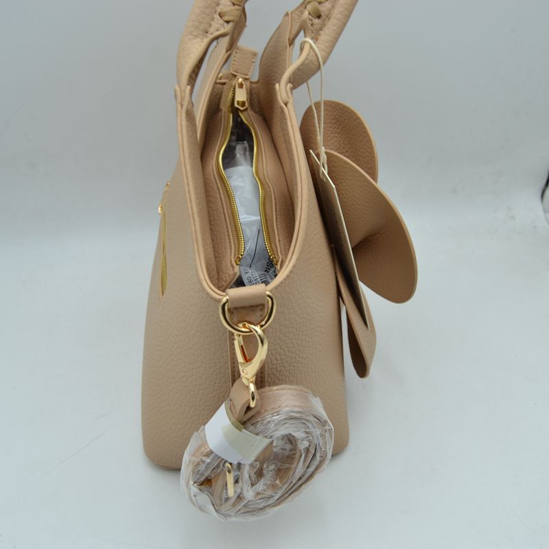 3D Flower Accent Winged Top-Handle Satchel Bag with Detachable Crossbody Strap