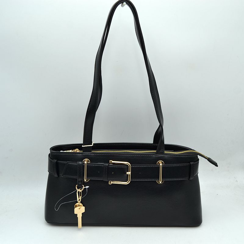 Belted Shoulder Bag with Key Charm Accent