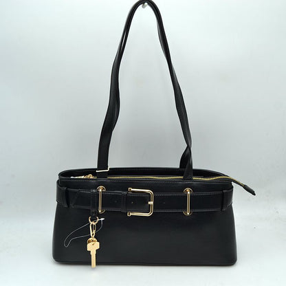 Belted Shoulder Bag with Key Charm Accent