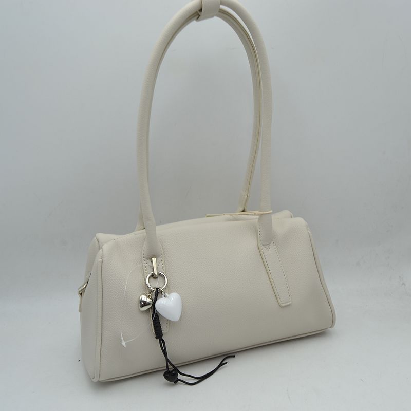 Classic Structured Shoulder Bag with Heart Charm Accent