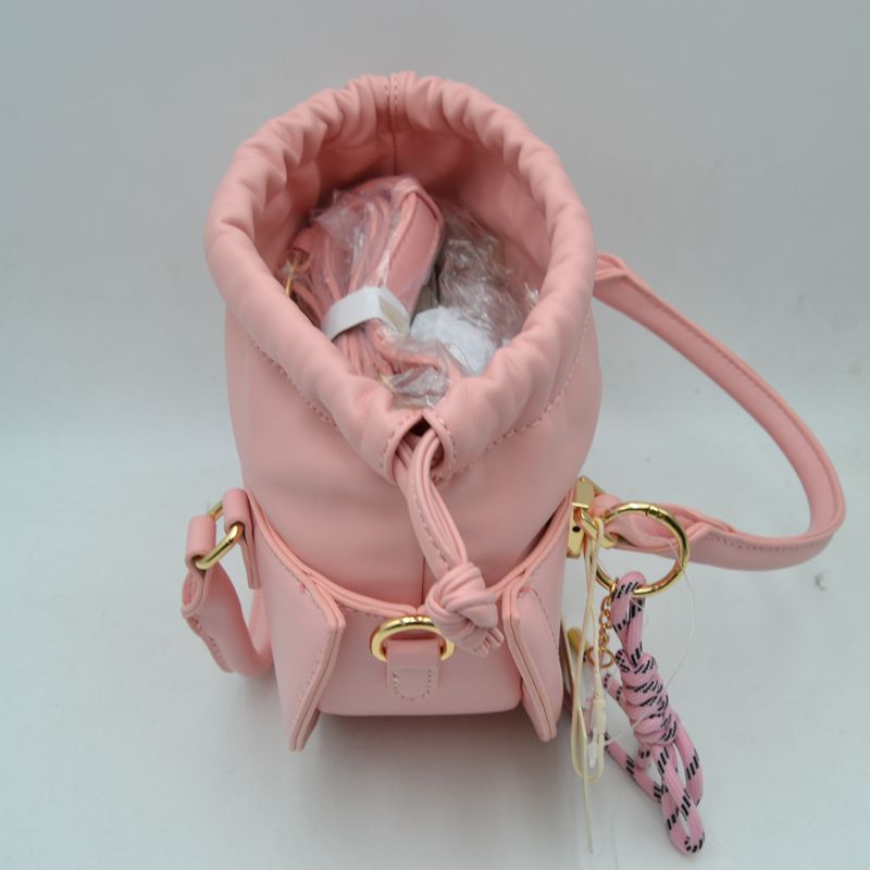 Curved Top Handle Handbag with Drawstring Inner Pouch