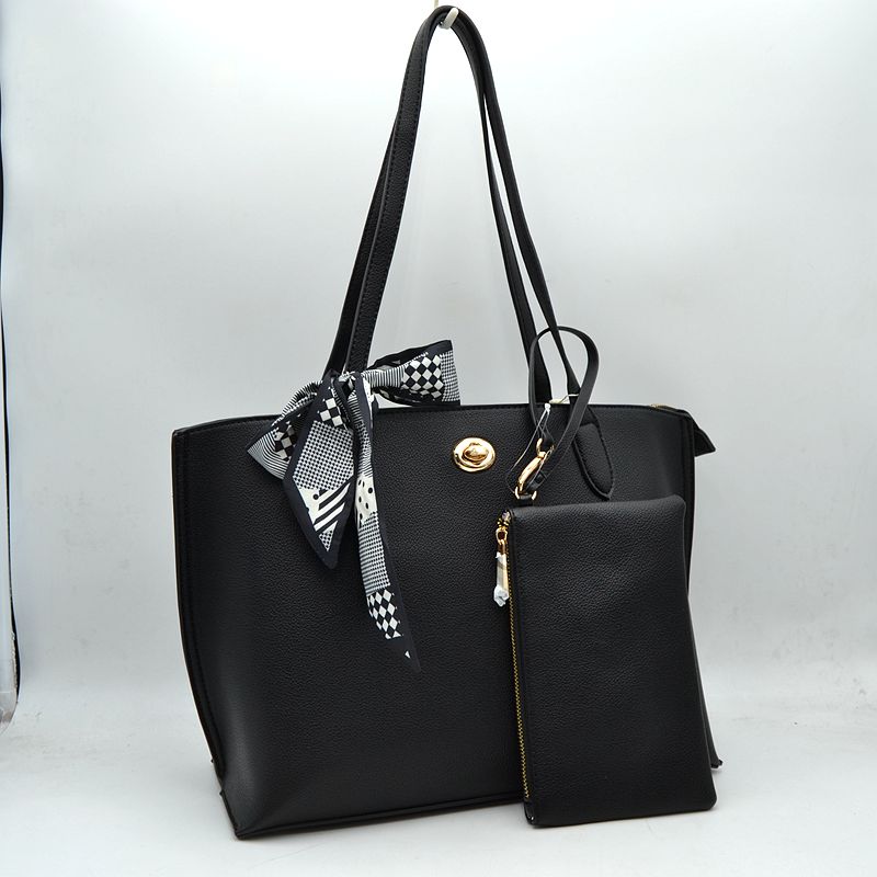 Structured Shoulder Tote Bag with Matching Pouch and Scarf