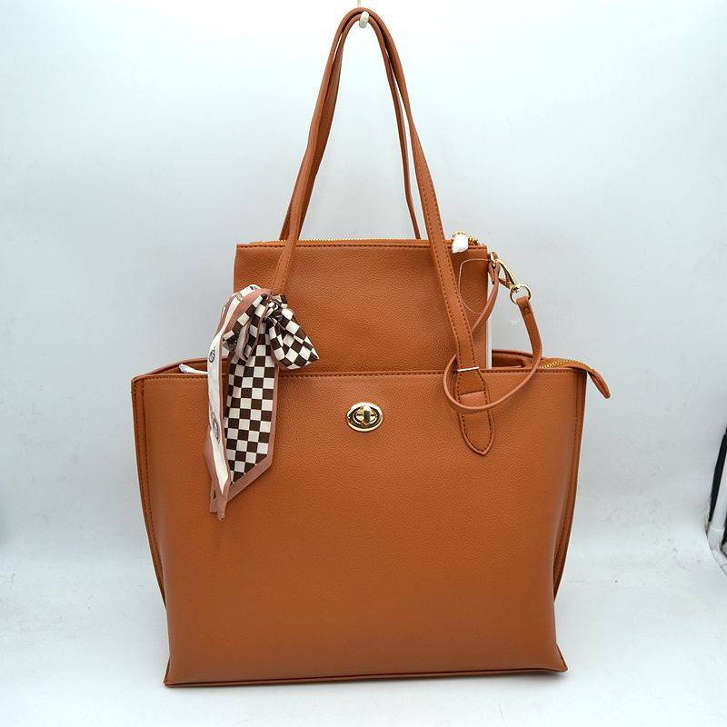 Structured Shoulder Tote Bag with Matching Pouch and Scarf
