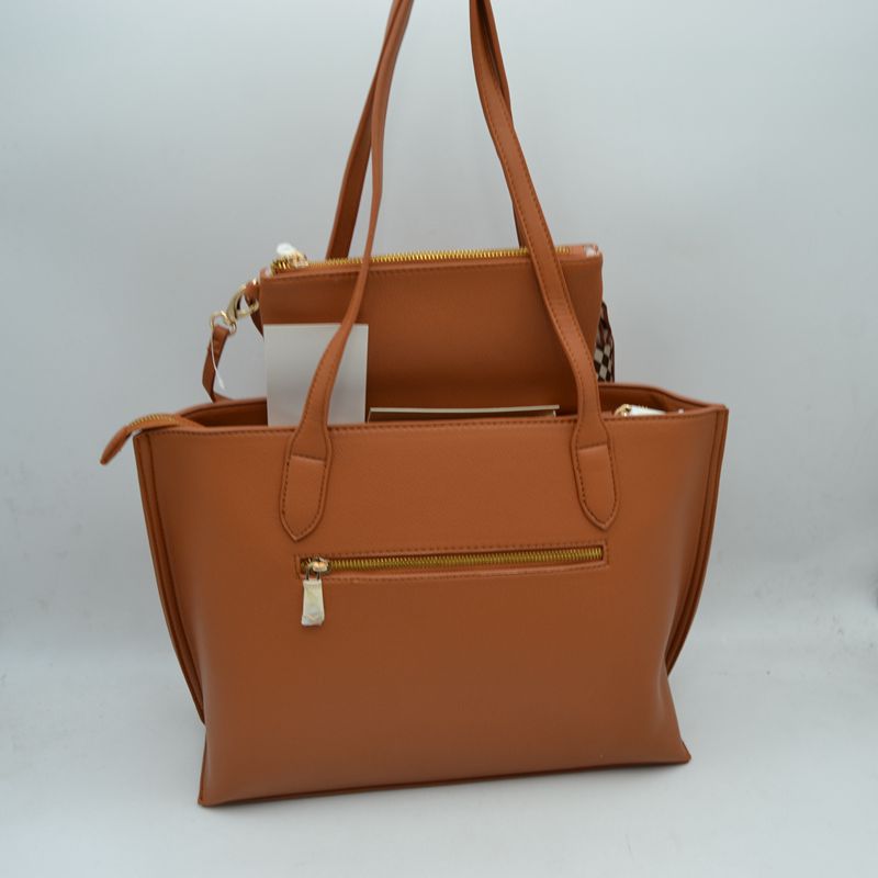 Structured Shoulder Tote Bag with Matching Pouch and Scarf