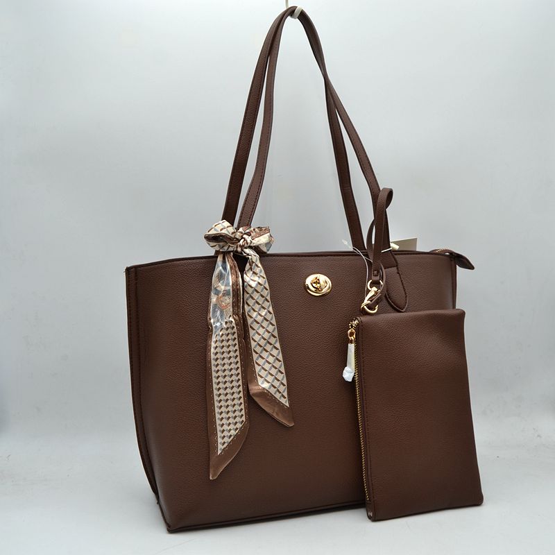Structured Shoulder Tote Bag with Matching Pouch and Scarf