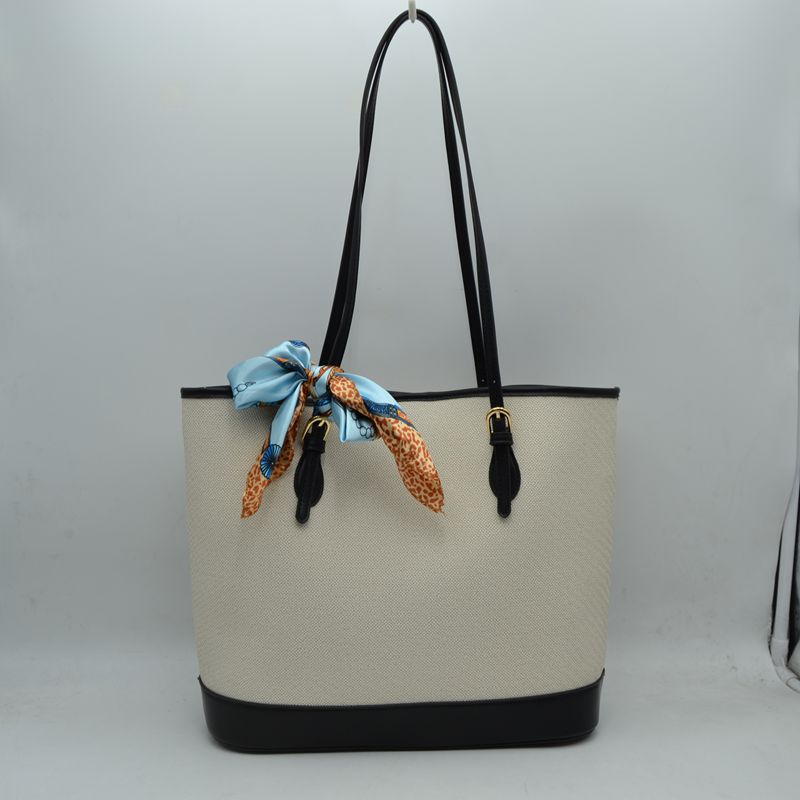 Elegant Textured Shoulder Tote Bag with Silk-Style Scarf Accent