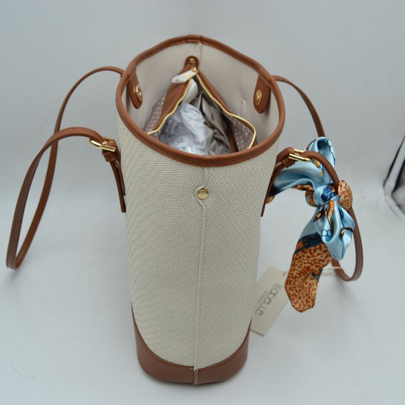 Elegant Textured Shoulder Tote Bag with Silk-Style Scarf Accent