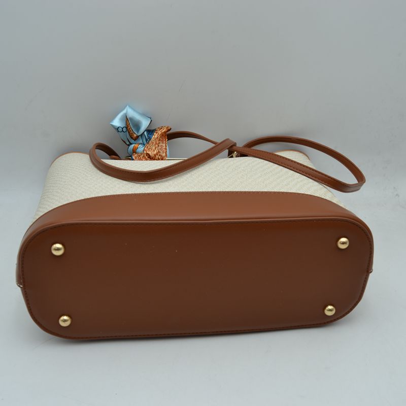 Elegant Textured Shoulder Tote Bag with Silk-Style Scarf Accent