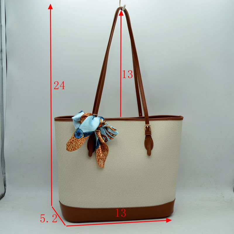 Elegant Textured Shoulder Tote Bag with Silk-Style Scarf Accent