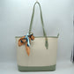 Elegant Textured Shoulder Tote Bag with Silk-Style Scarf Accent