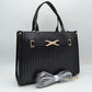 Woven Tote Bag with Decorative Gold Buckle and Crossbody Strap