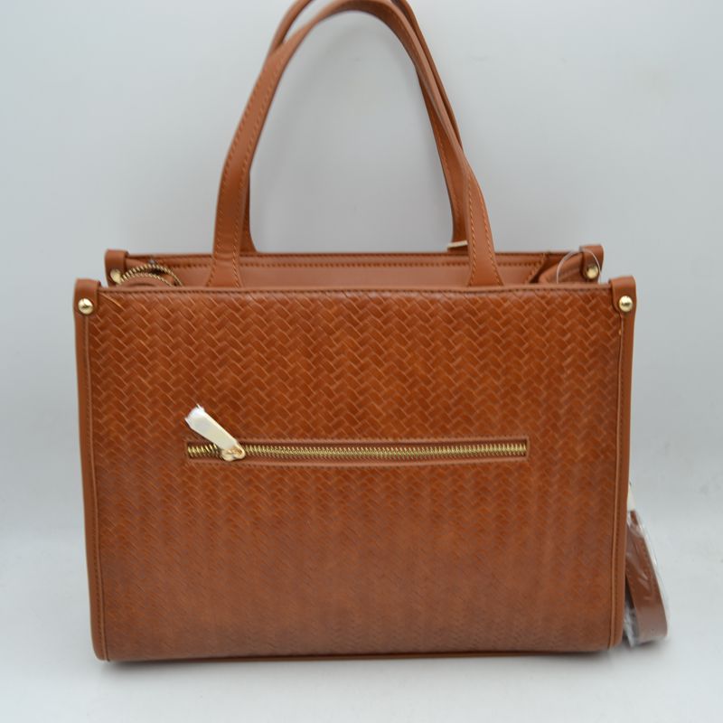 Woven Tote Bag with Decorative Gold Buckle and Crossbody Strap