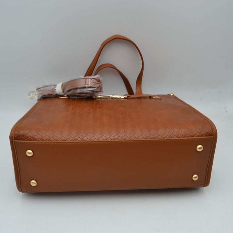 Woven Tote Bag with Decorative Gold Buckle and Crossbody Strap