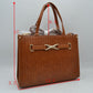 Woven Tote Bag with Decorative Gold Buckle and Crossbody Strap