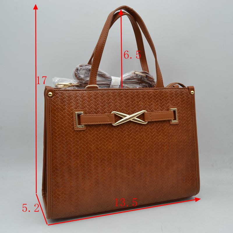 Woven Tote Bag with Decorative Gold Buckle and Crossbody Strap
