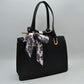 Woven Straw Satchel Bag with Detachable Shoulder Strap and Decorative Scarf Accent