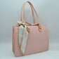 Woven Straw Satchel Bag with Detachable Shoulder Strap and Decorative Scarf Accent
