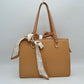 Woven Straw Satchel Bag with Detachable Shoulder Strap and Decorative Scarf Accent