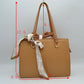 Woven Straw Satchel Bag with Detachable Shoulder Strap and Decorative Scarf Accent