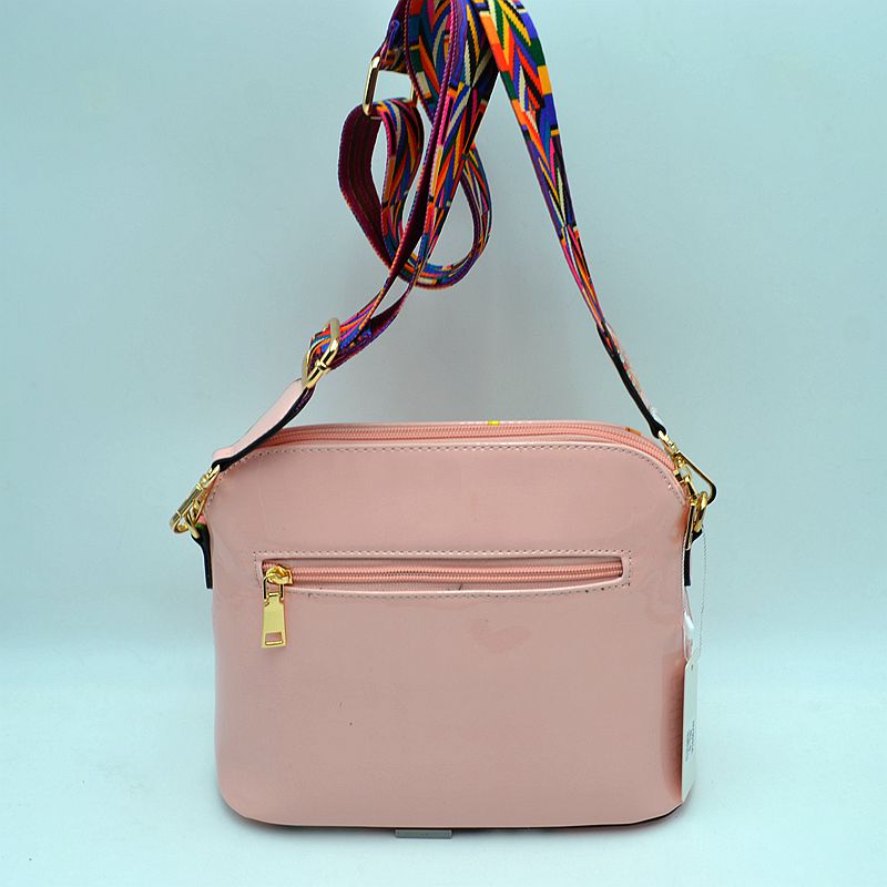 Ostrich-Embossed Dome Crossbody Bag with Dual Tassel Zippers