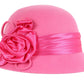 Sakkas Marilyn Vintage Style Wool Cloche Bucket Winter Hat with Satin Flower