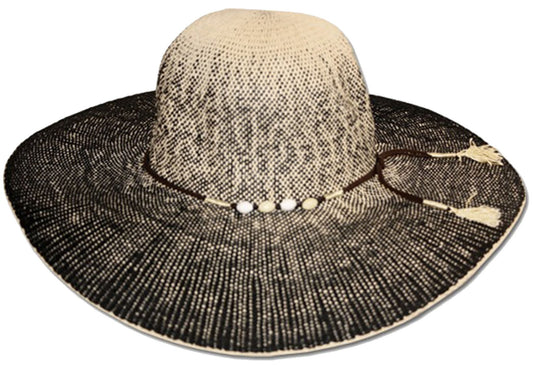Sombrero flexible de ala ancha para mujer con protección solar UPF 50+, 100% rafia de papel bicolor y detalles de cuentas